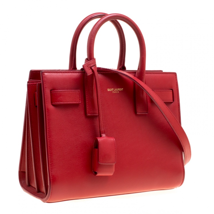Pre Owned Saint Laurent Red Leather Nano Classic Sac De Jour Tote