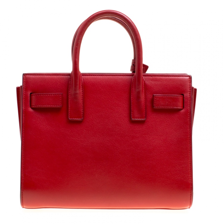 Pre Owned Saint Laurent Red Leather Nano Classic Sac De Jour Tote