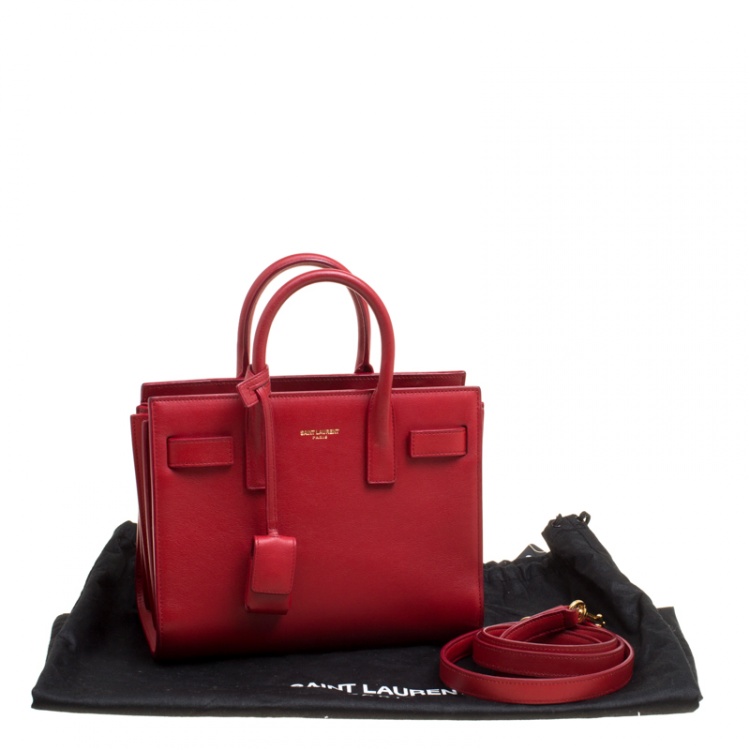 Pre Owned Saint Laurent Red Leather Nano Classic Sac De Jour Tote