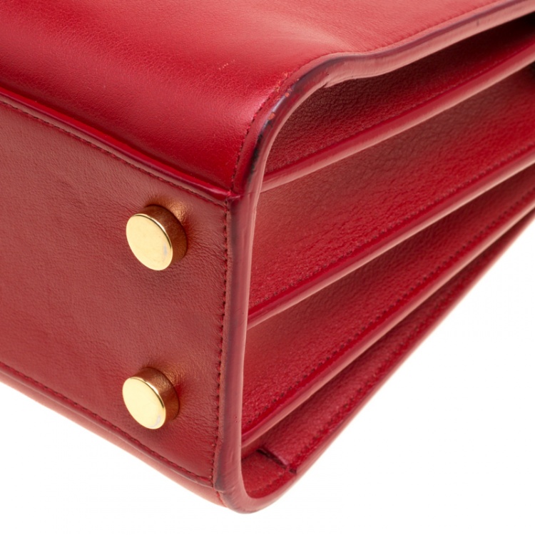 Pre Owned Saint Laurent Red Leather Nano Classic Sac De Jour Tote