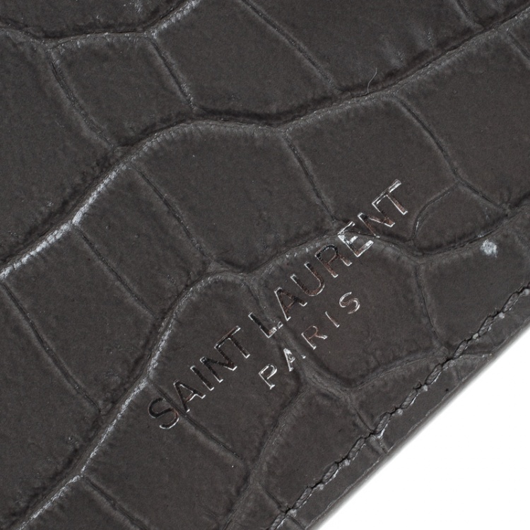 مملوكة مسبقًا Saint Laurent Grey Croc Embossed Card Holder 