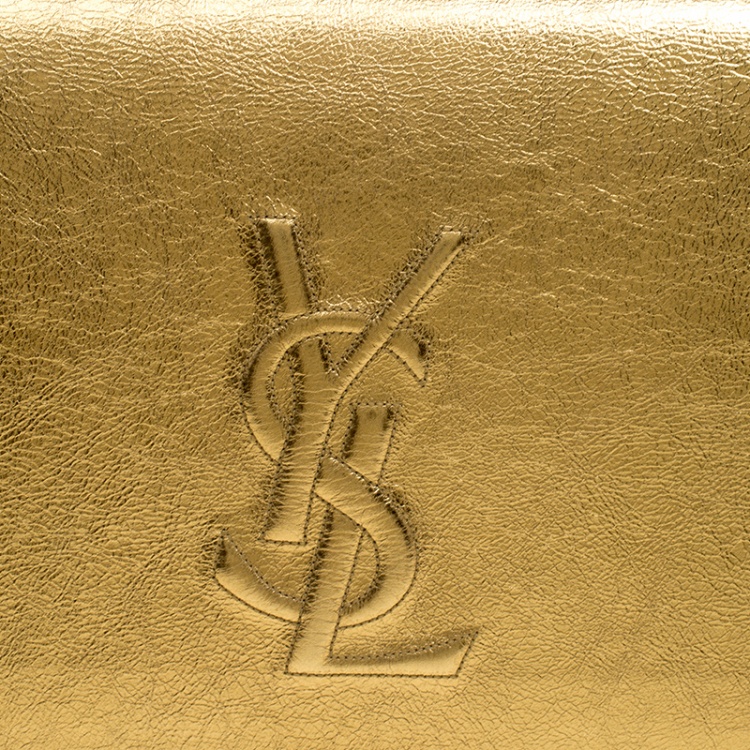 Pre Owned Saint Laurent Gold Leather Belle De Jour Flap Clutch
