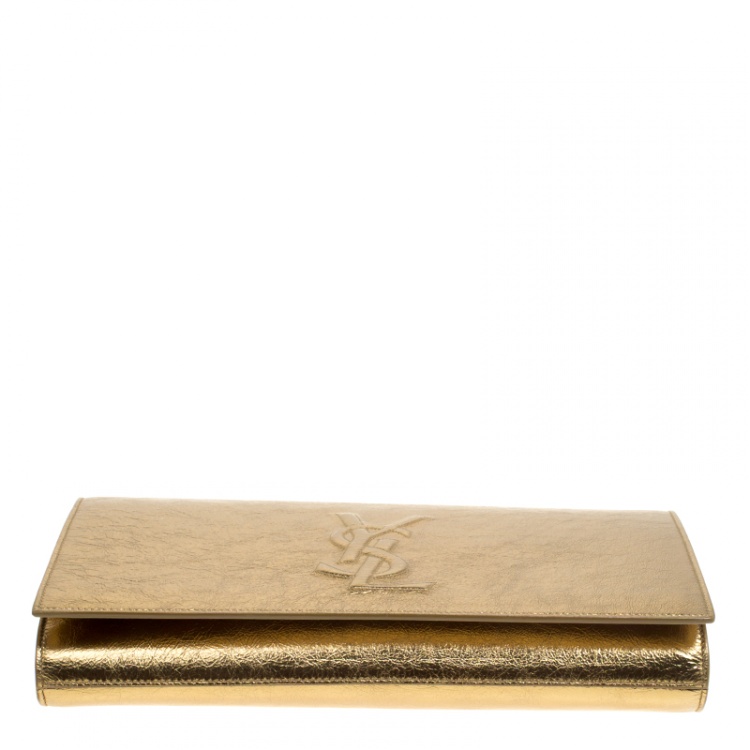 Pre Owned Saint Laurent Gold Leather Belle De Jour Flap Clutch