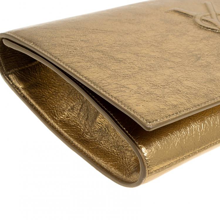Pre Owned Saint Laurent Gold Leather Belle De Jour Flap Clutch