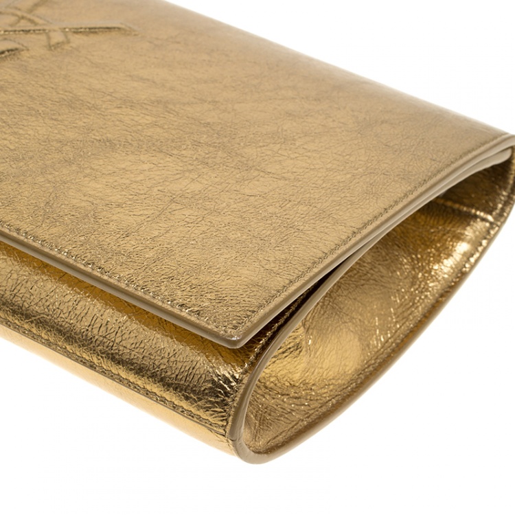 Pre Owned Saint Laurent Gold Leather Belle De Jour Flap Clutch