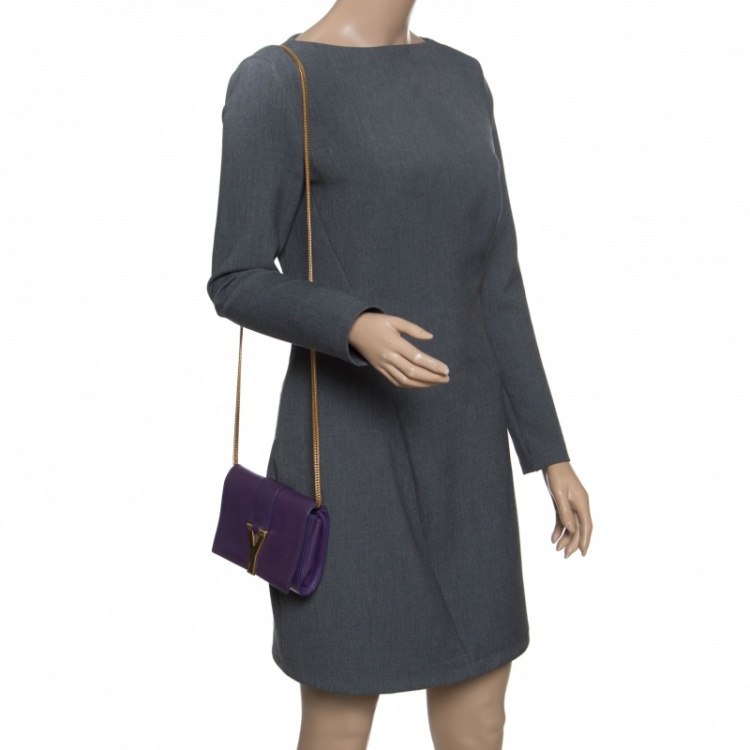 Pre Owned Saint Laurent Purple Leather Mini ChYc Crossbody Bag
