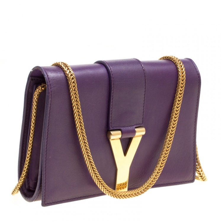 Pre Owned Saint Laurent Purple Leather Mini ChYc Crossbody Bag