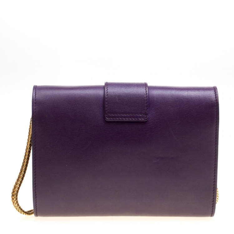 Pre Owned Saint Laurent Purple Leather Mini ChYc Crossbody Bag