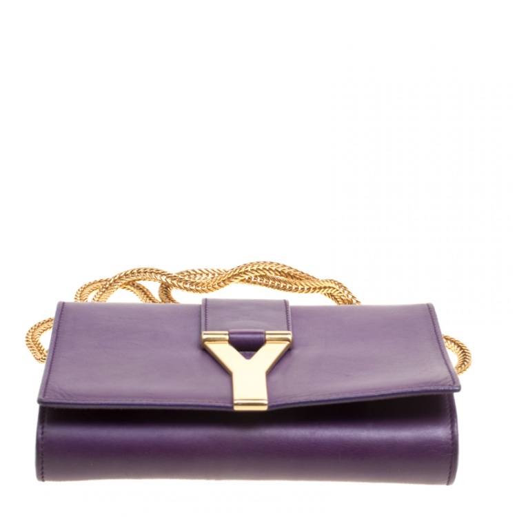 Pre Owned Saint Laurent Purple Leather Mini ChYc Crossbody Bag