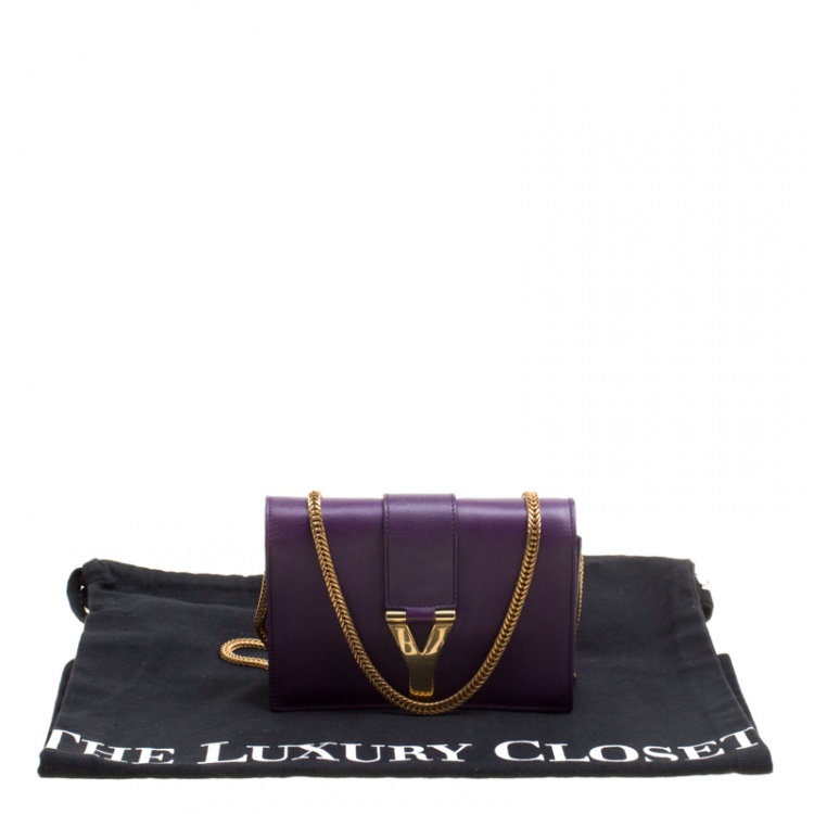 Pre Owned Saint Laurent Purple Leather Mini ChYc Crossbody Bag