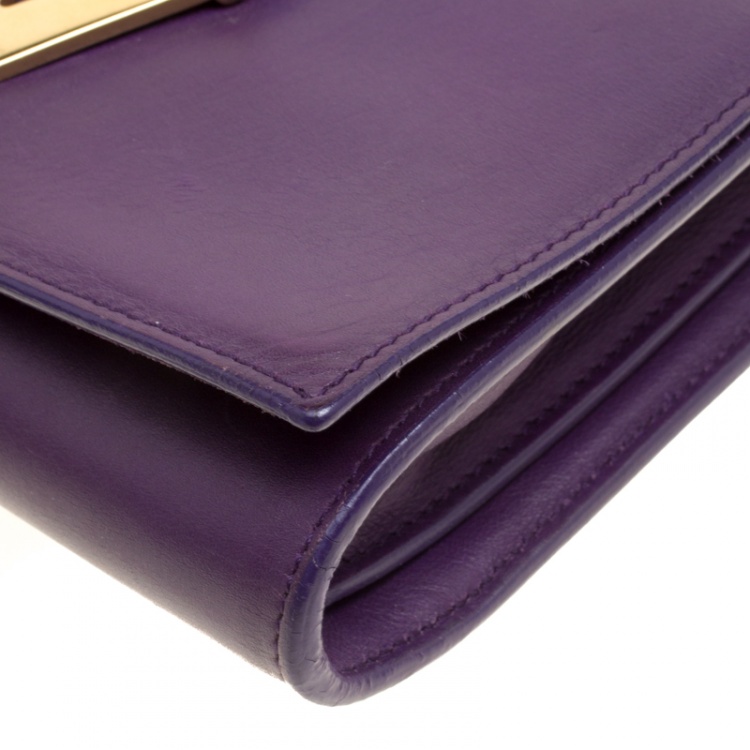 Pre Owned Saint Laurent Purple Leather Mini ChYc Crossbody Bag