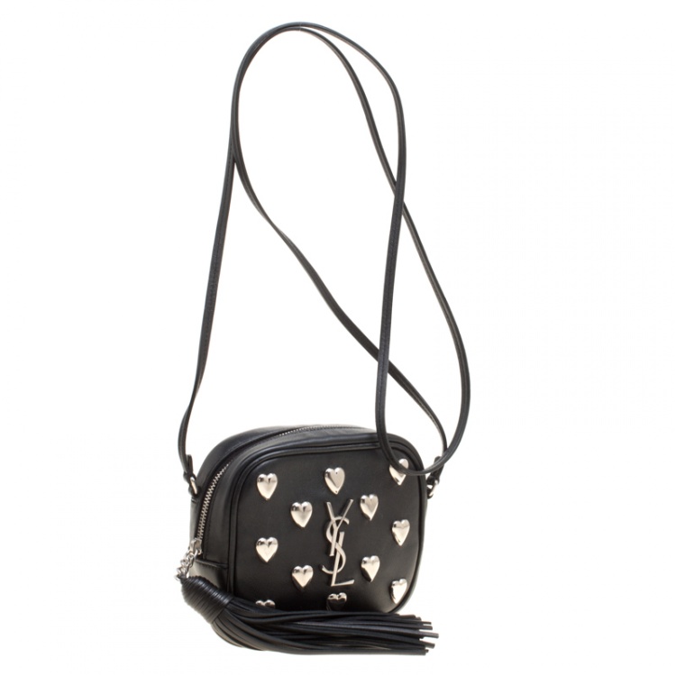 Pre Owned Saint Laurent Black Leather Monogram Heart Blogger Crossbody Bag