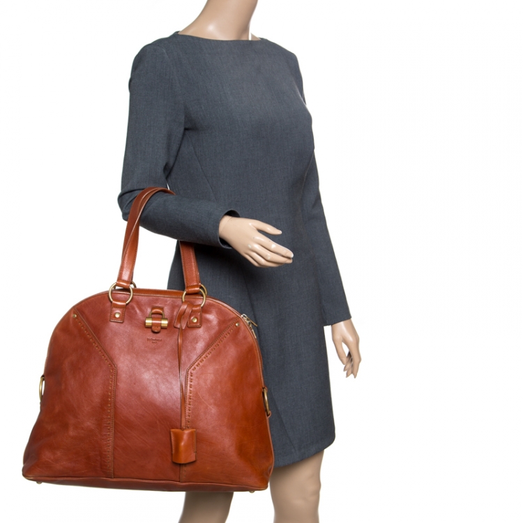Pre Owned Saint Laurent Brown Leather Oversized Muse Satchel