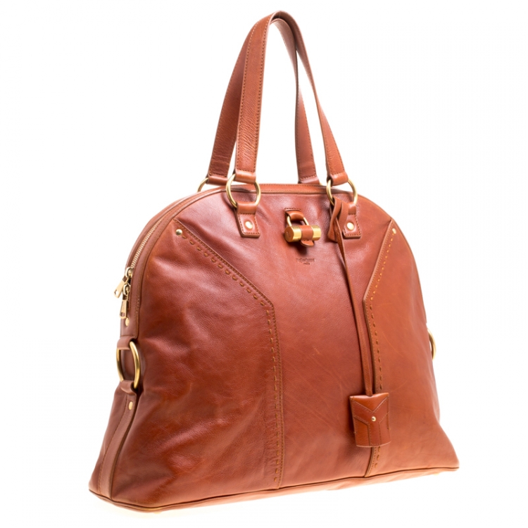Pre Owned Saint Laurent Brown Leather Oversized Muse Satchel