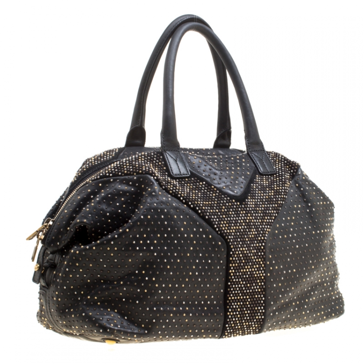 Pre Owned Saint Laurent Black Leather Studded Easy Y Satchel