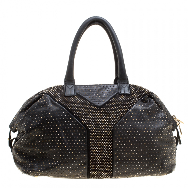 Pre Owned Saint Laurent Black Leather Studded Easy Y Satchel