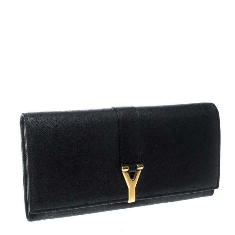 Pre Owned Saint Laurent Black Leather Y Line Continental Wallet