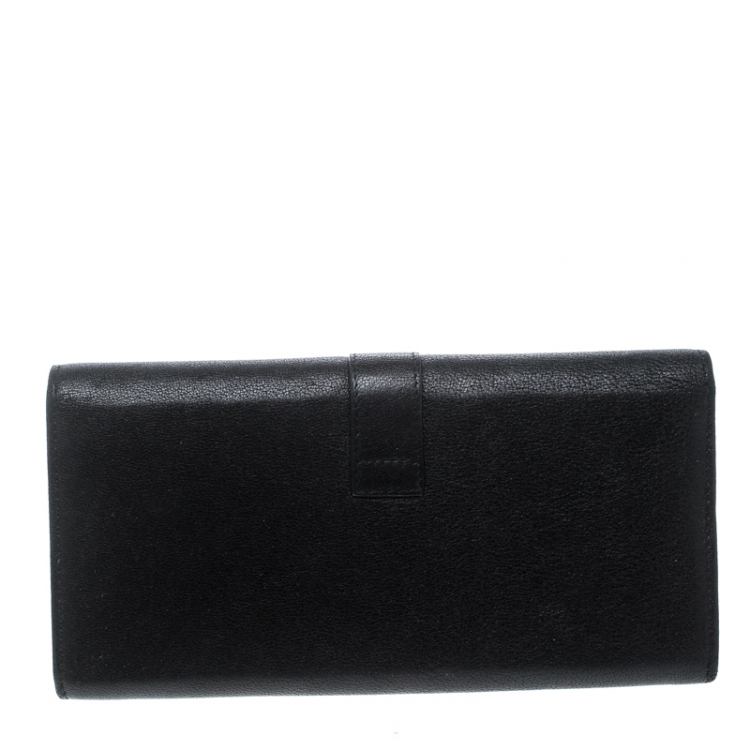 Pre Owned Saint Laurent Black Leather Y Line Continental Wallet