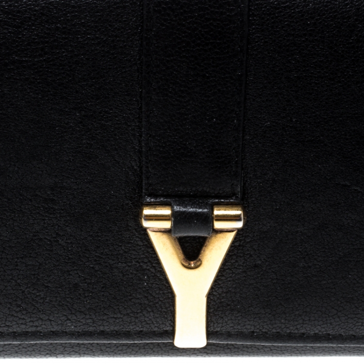 Pre Owned Saint Laurent Black Leather Y Line Continental Wallet