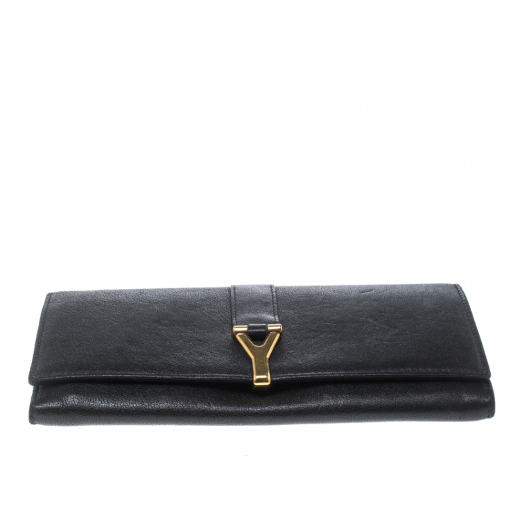 Pre Owned Saint Laurent Black Leather Y Line Continental Wallet