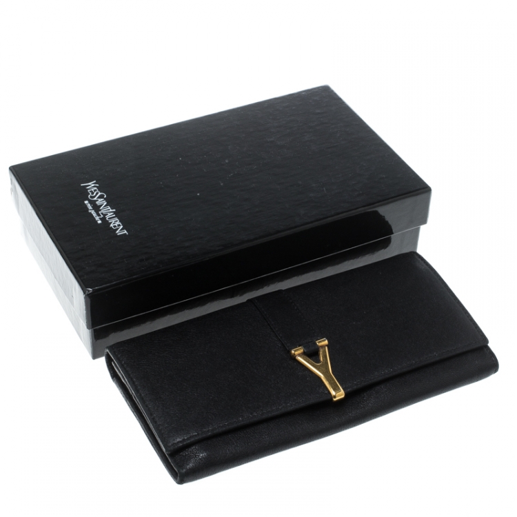 Pre Owned Saint Laurent Black Leather Y Line Continental Wallet