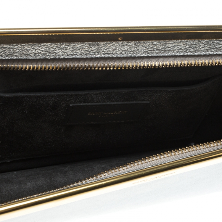 Pre Owned Saint Laurent Paris Metallic Silver Leather Lutetia Clutch