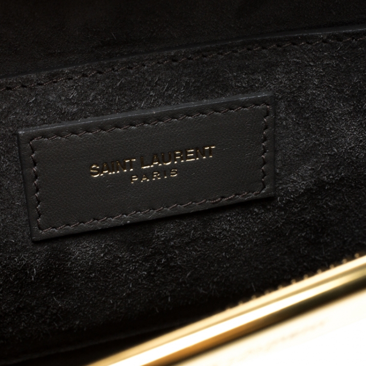 Pre Owned Saint Laurent Paris Metallic Silver Leather Lutetia Clutch