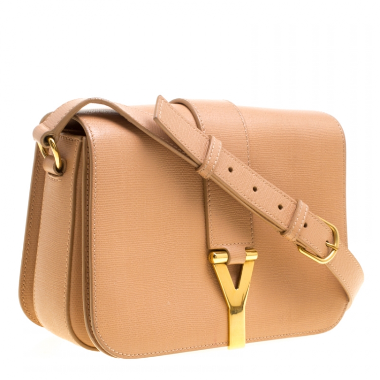 Pre Owned Saint Laurent Beige Leather Medium Chyc Flap Shoulder Bag