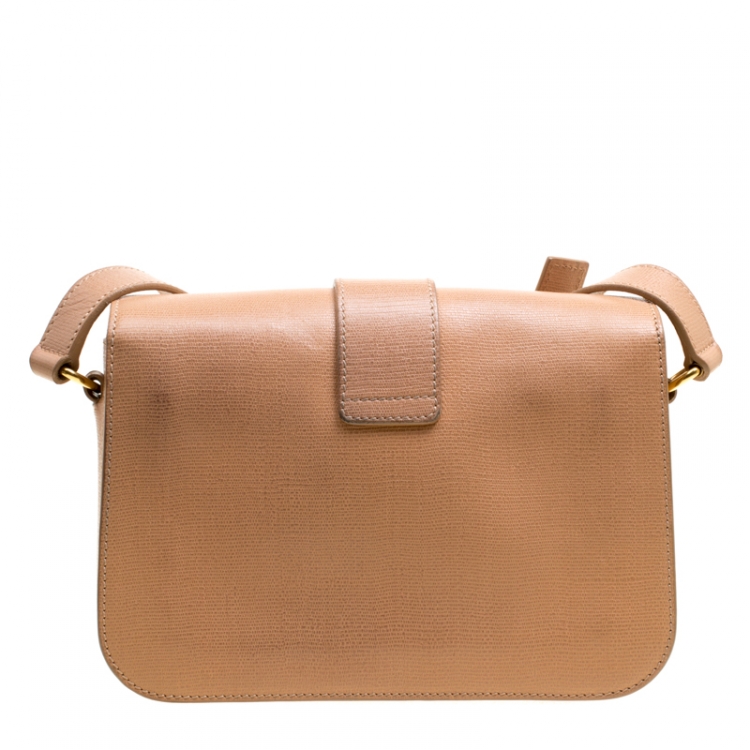 Pre Owned Saint Laurent Beige Leather Medium Chyc Flap Shoulder Bag