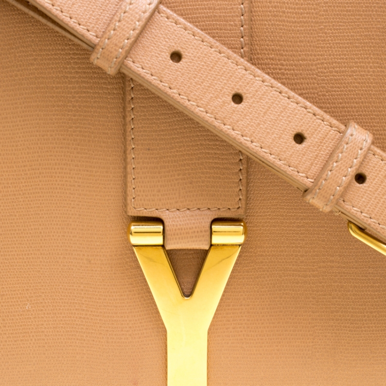 Pre Owned Saint Laurent Beige Leather Medium Chyc Flap Shoulder Bag