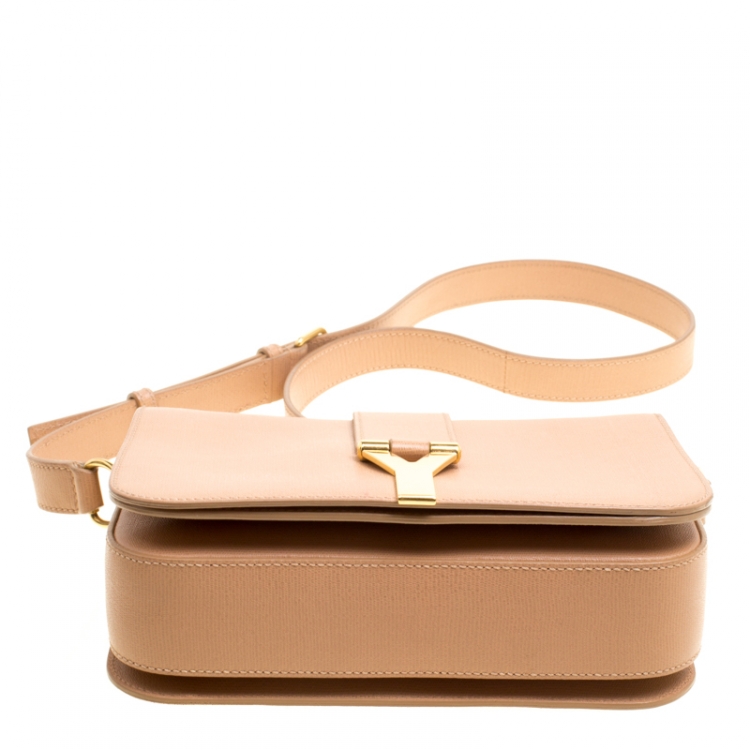 Pre Owned Saint Laurent Beige Leather Medium Chyc Flap Shoulder Bag
