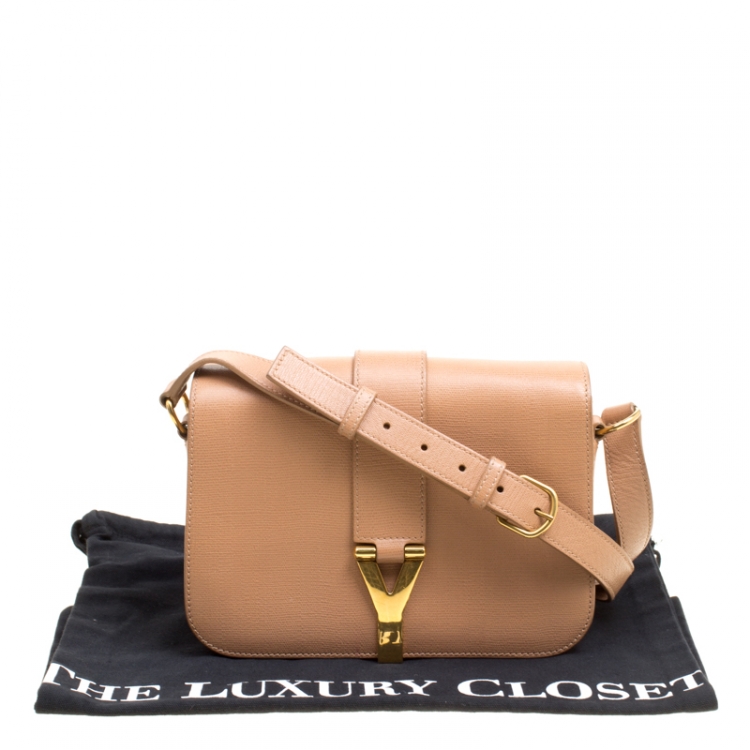 Pre Owned Saint Laurent Beige Leather Medium Chyc Flap Shoulder Bag