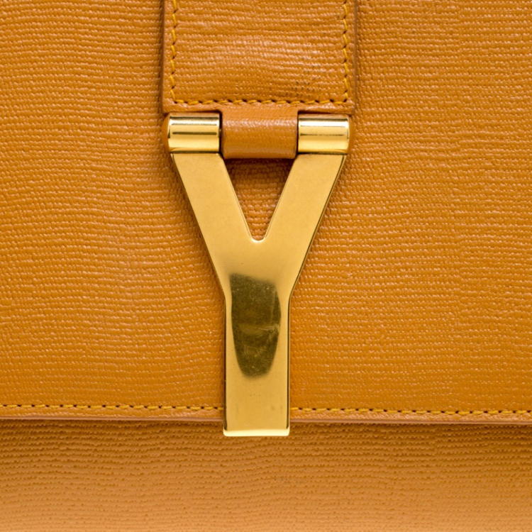 Pre Owned Saint Laurent Tan Leather Belle De Jour Flap Clutch