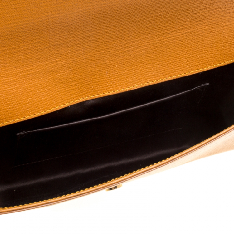 Pre Owned Saint Laurent Tan Leather Belle De Jour Flap Clutch