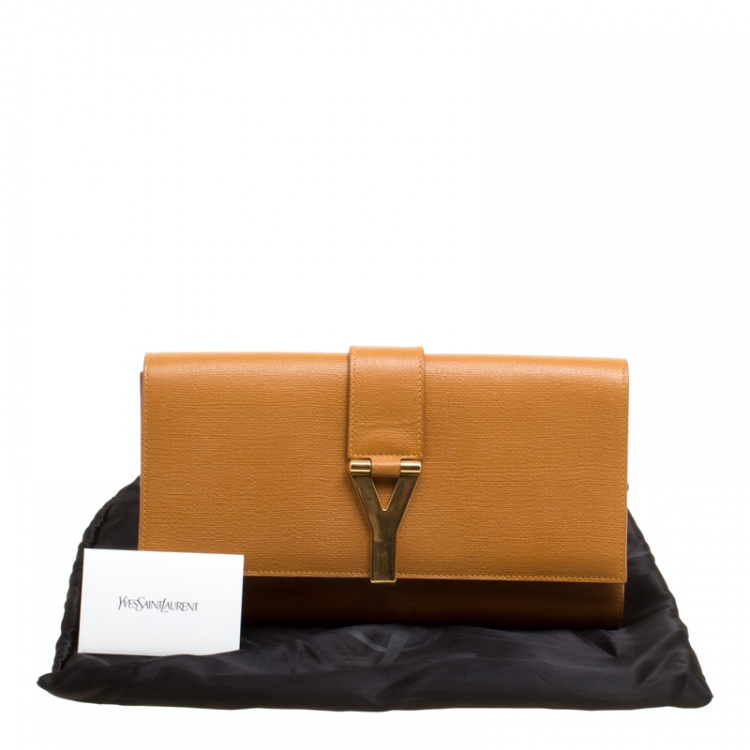 Pre Owned Saint Laurent Tan Leather Belle De Jour Flap Clutch