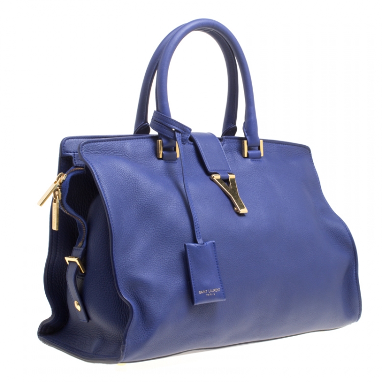 Pre Owned Saint Laurent Blue Leather Medium Cabas Chyc Tote