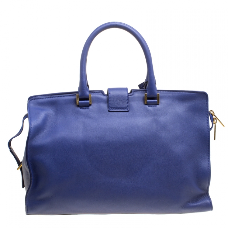 Pre Owned Saint Laurent Blue Leather Medium Cabas Chyc Tote