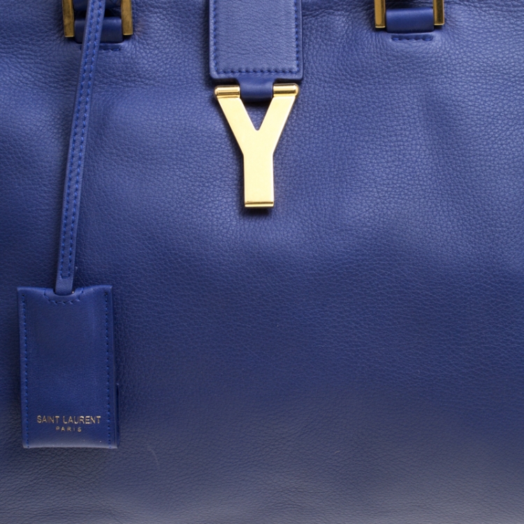 Pre Owned Saint Laurent Blue Leather Medium Cabas Chyc Tote