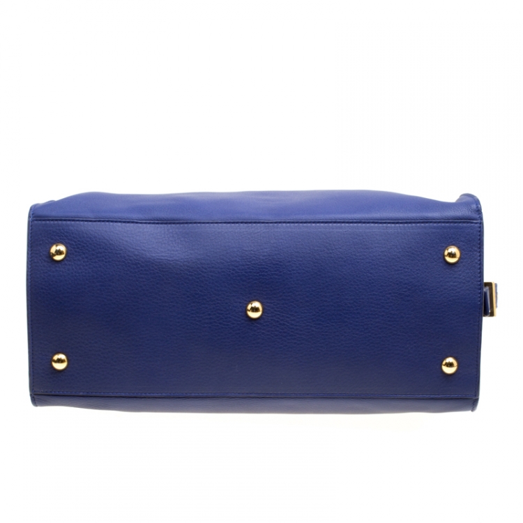 Pre Owned Saint Laurent Blue Leather Medium Cabas Chyc Tote
