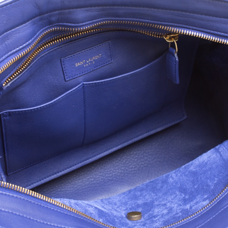 Pre Owned Saint Laurent Blue Leather Medium Cabas Chyc Tote