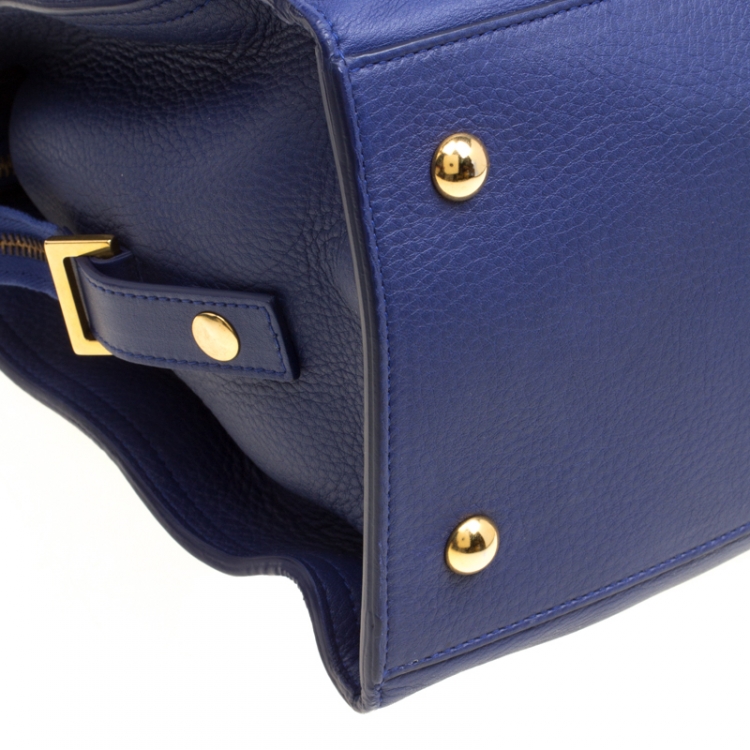Pre Owned Saint Laurent Blue Leather Medium Cabas Chyc Tote