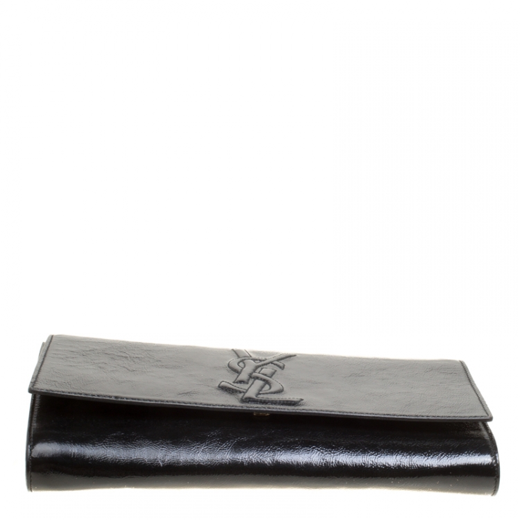 Pre Owned Saint Laurent Black Patent Leather Belle De Jour Flap Clutch