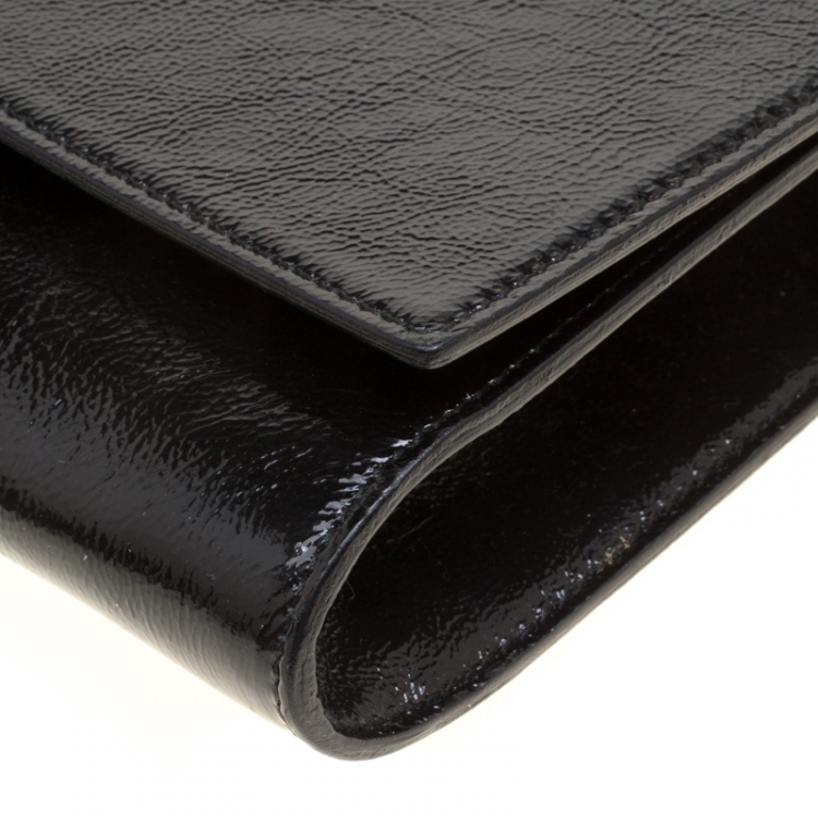 Pre Owned Saint Laurent Black Patent Leather Belle De Jour Flap Clutch
