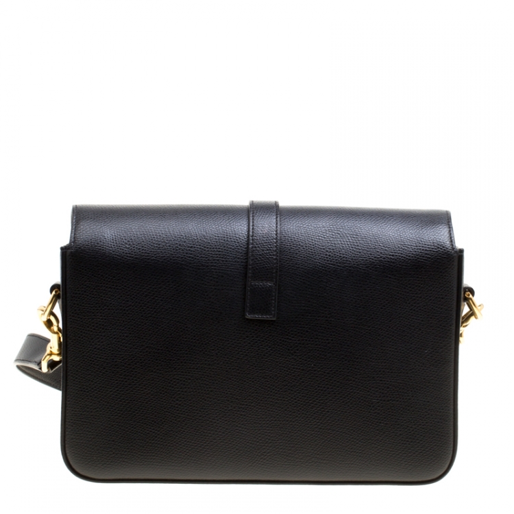 Pre Owned Saint Laurent Black Leather Medium Monogram Université Flap Shoulder Bag