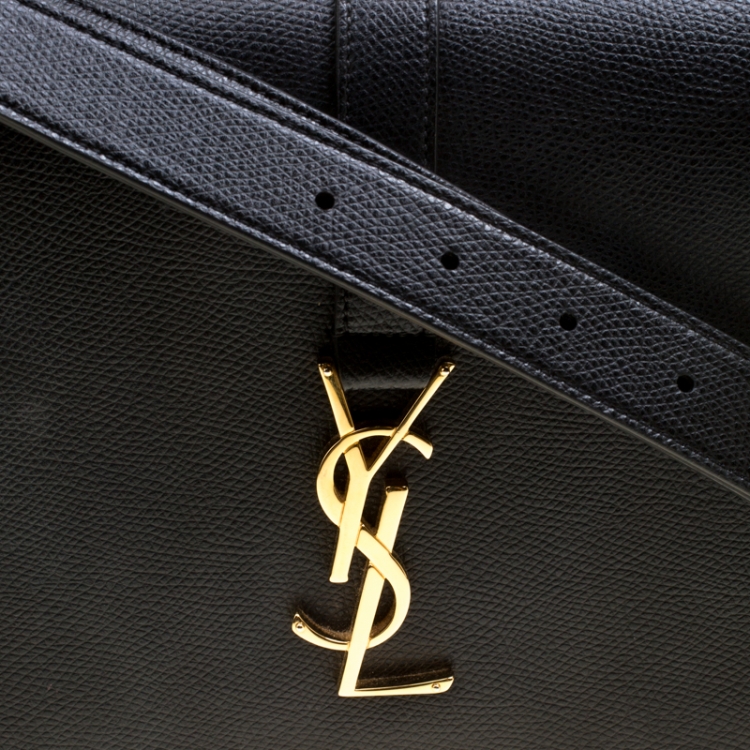 Pre Owned Saint Laurent Black Leather Medium Monogram Université Flap Shoulder Bag