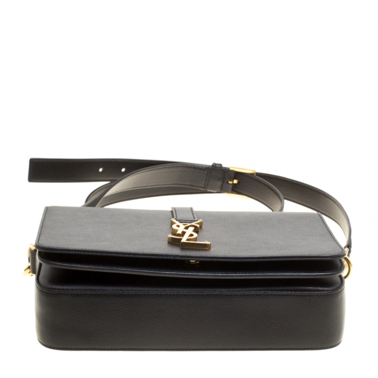 Pre Owned Saint Laurent Black Leather Medium Monogram Université Flap Shoulder Bag