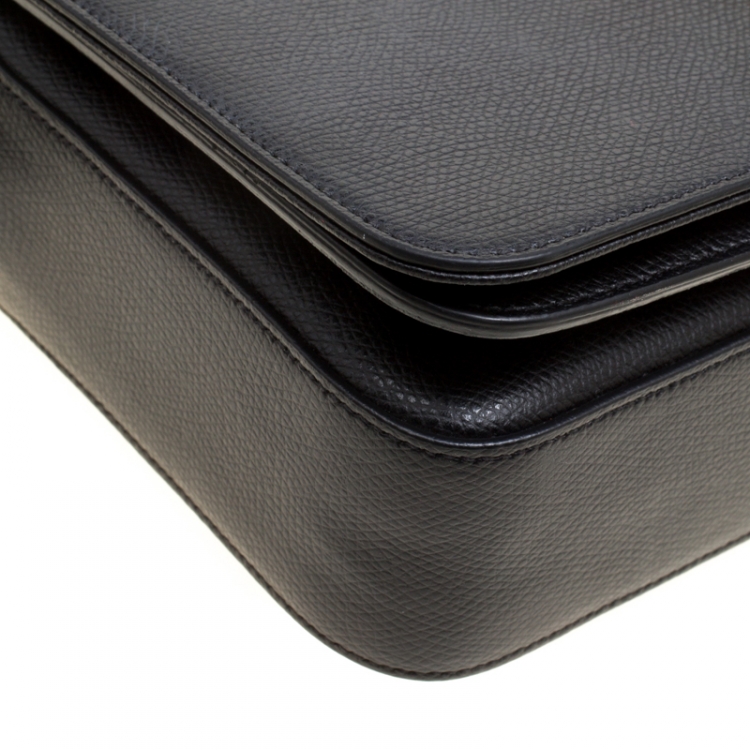 Pre Owned Saint Laurent Black Leather Medium Monogram Université Flap Shoulder Bag