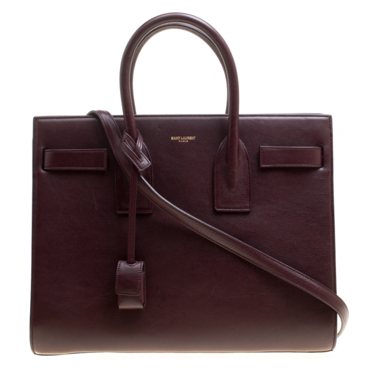 Pre Owned Saint Laurent Burgundy Leather Small Classic Sac De Jour Top Handle Bag