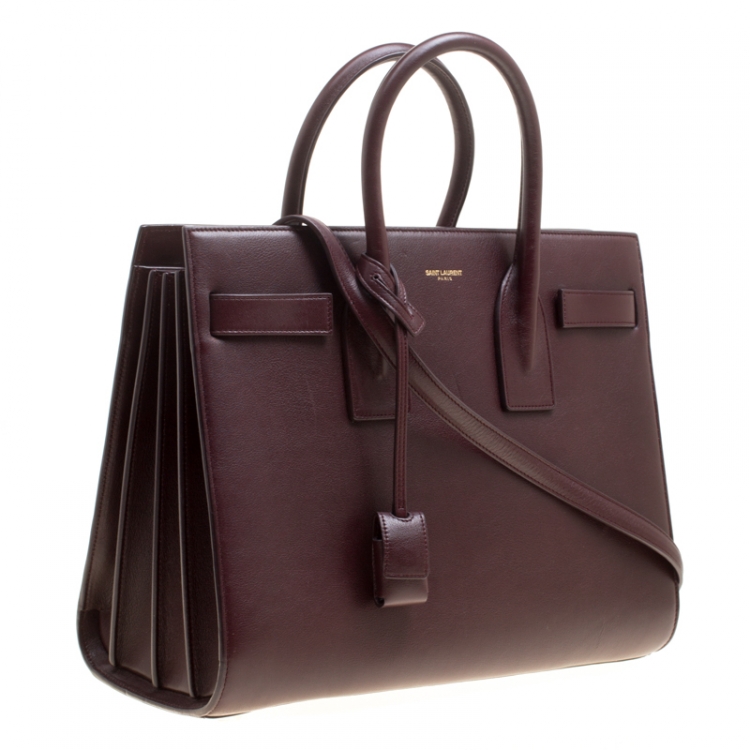 Pre Owned Saint Laurent Burgundy Leather Small Classic Sac De Jour Top Handle Bag