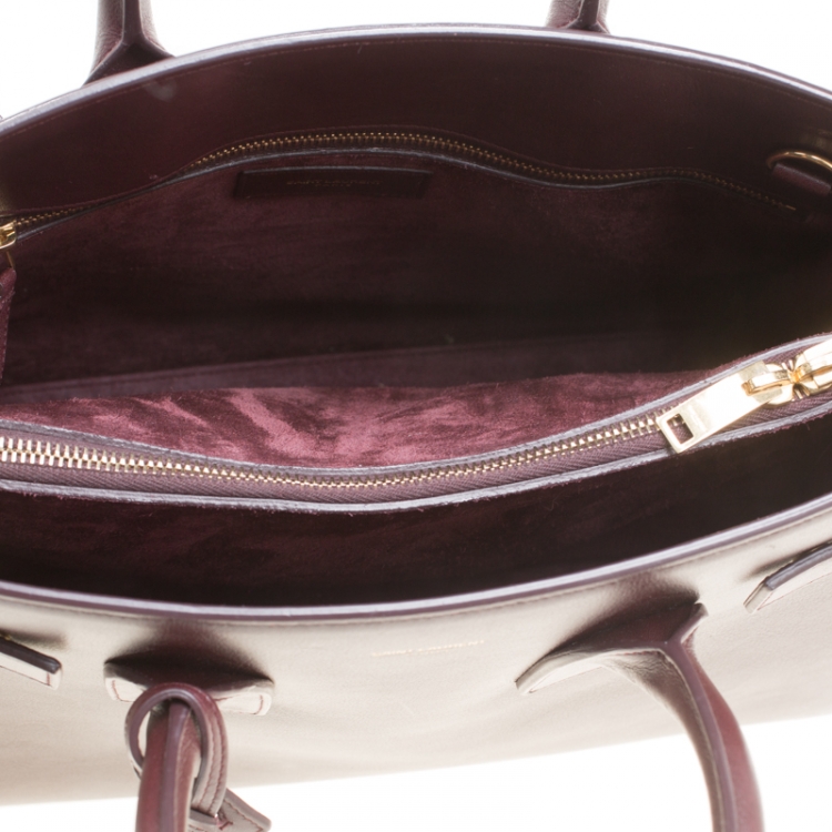 Pre Owned Saint Laurent Burgundy Leather Small Classic Sac De Jour Top Handle Bag